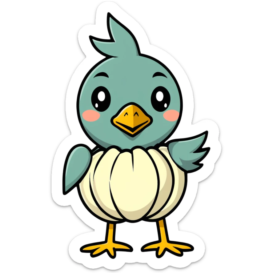 bird with a body like a garlic bulb, cartoonish sticker style sticker