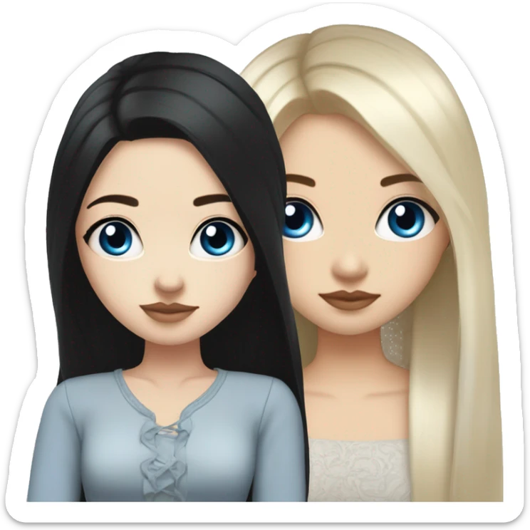 a girl with fair skin, straight long black hair, blue eyes, standing, very beautiful, very hot,Korean American Russian,plump lips and long eyelashes sticker