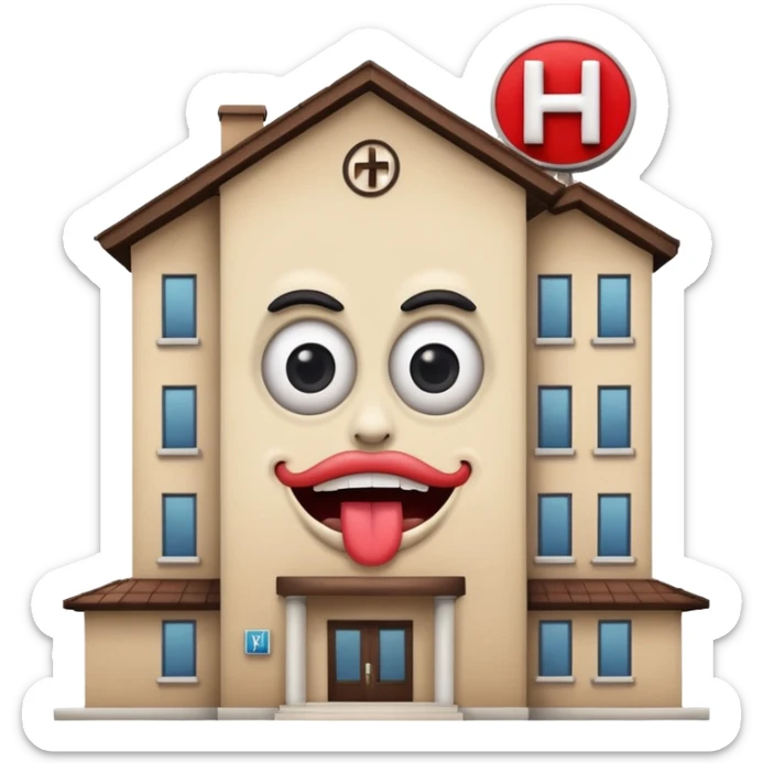 dessiner un batiment Hotel, met une pancarte "H", rajoute un visage (yeux et bouche)de fou sticker