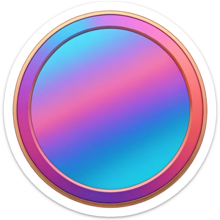 
coin color in in gradient of turquoise, blue, pink, purple, and coral metal texture
Rotate coin 125 degree  3d effect sticker