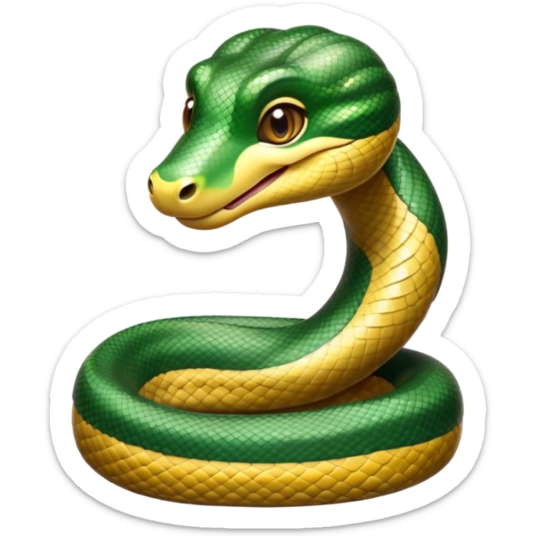 cinematic-cute-anaconda-portrait-emoji,-head-tilted-playfully-and-inquisitively,-with-a-sleek,-shimmering-body-adorned-with-detailed-scale-sriped patterns-and-round,-sparkling-eyes-full-of-wonder,-simplified-yet-irresistibly-adorable-features sticker