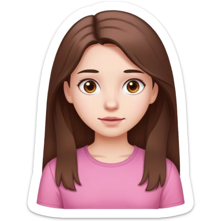 A girl with white skin and long brown hair and brown eyes in a pink shirt sticker