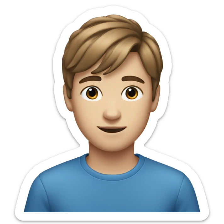 13 year-old boy with a side part and brown, straight hair with blue eyes sticker