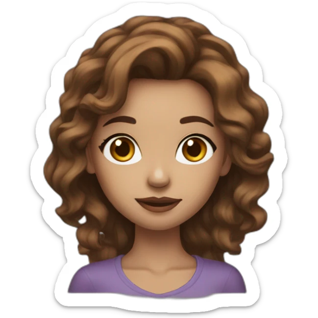 long wavy brown hair skinny girl with thin face and makeup from head to chest sticker