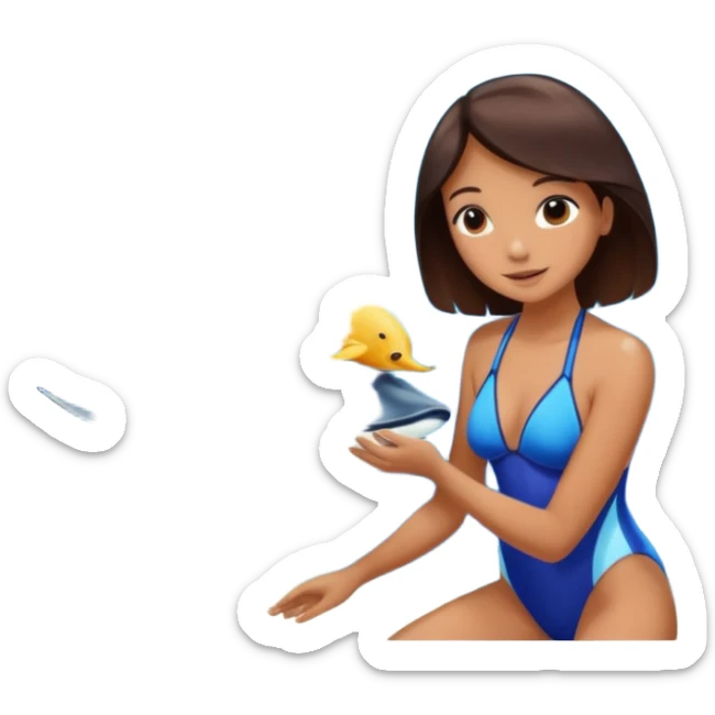 une personne qui est devant un aquarium où on peut carresser un raies menta sticker