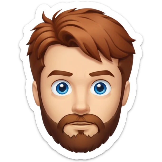 Flying superman with shaggy redish brownish hair, blue eyes no capacity full scruffy beard sticker