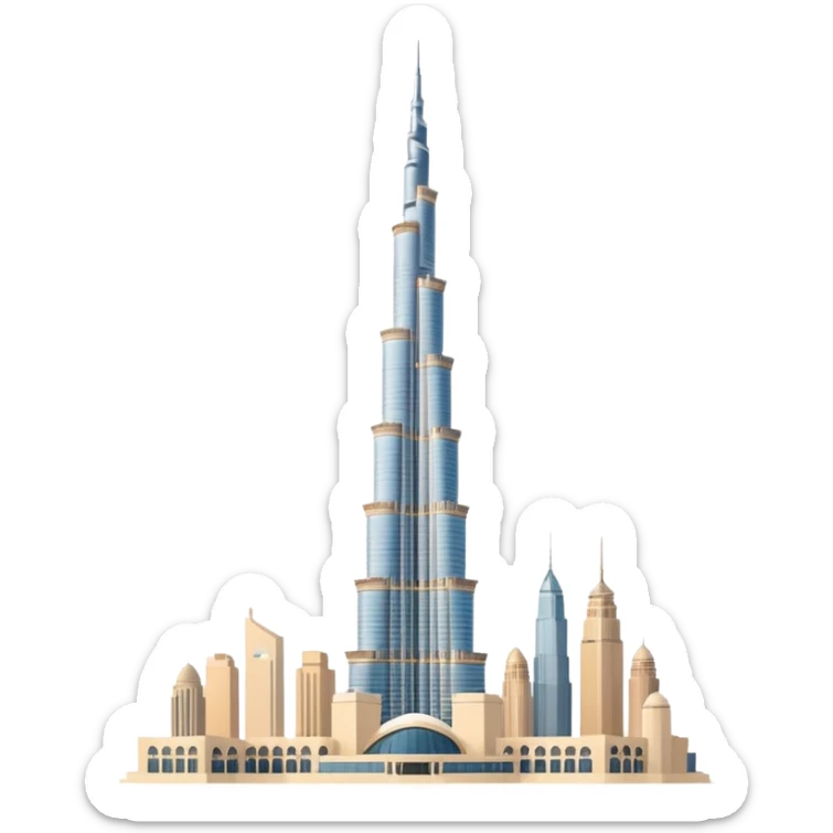 Burj Khalifa in coconut beige color, emoji style, simple and clean, minimalism, soft tones sticker