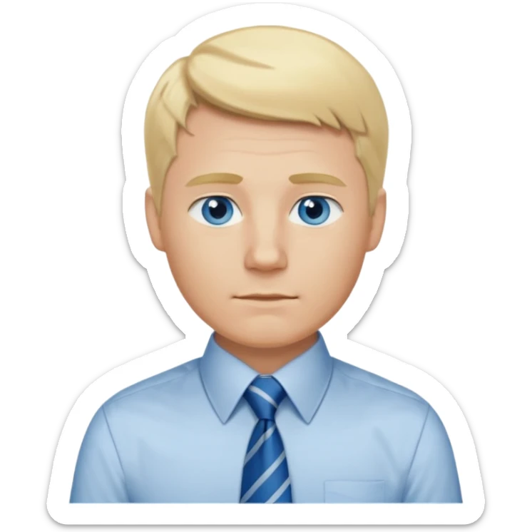A guy with blonde hair and blue eyes that looks masculine. make him wear a shirt with a tie. he is danish sticker