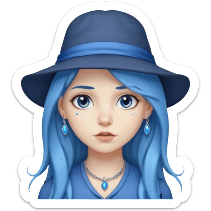 blue long hair killing looks in gray girl with hats sticker