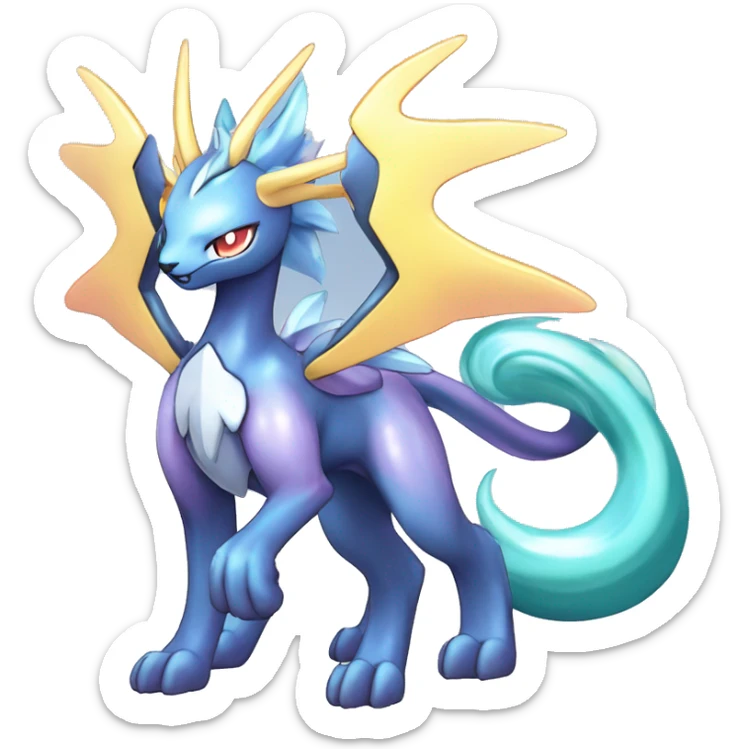  cool edgy shiny colorful godly ethereal Suicune-Dialga-Fakemon full body sticker