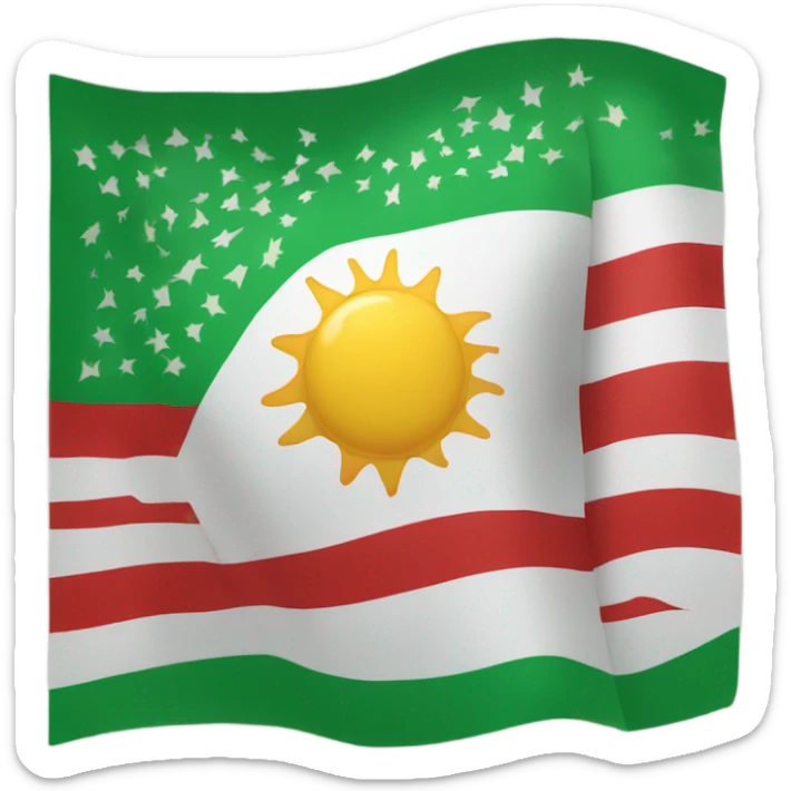 Create a flag with the sun in the middle of the flag, the top part is red, the middle is white and the bottom part is green sticker