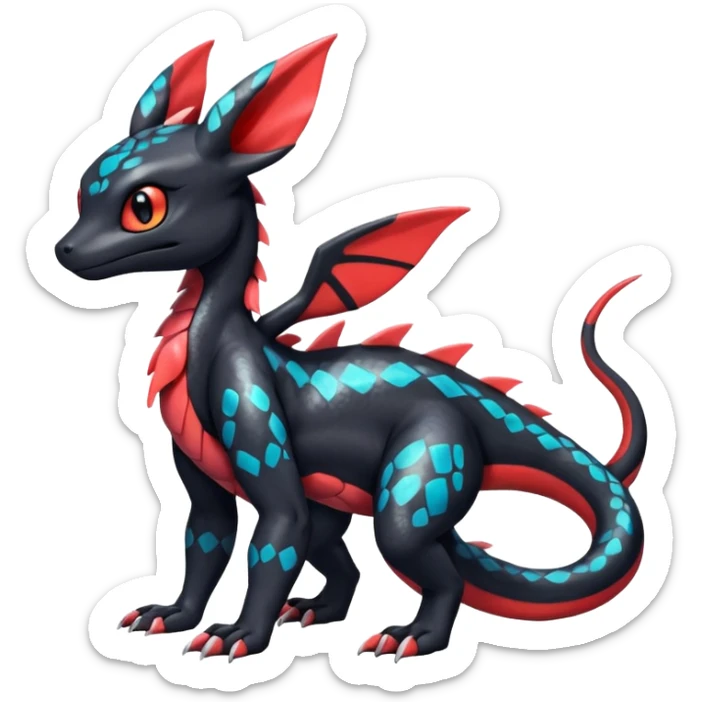 Cute Shiny Colorful Guilmon-Salandit-Umbreon-Fakémon-hybrid-creature (full body)  sticker