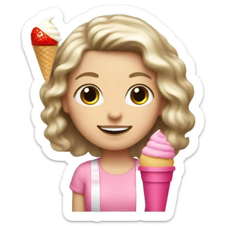 White girl with pink tape and eat ice cream strawberry sticker