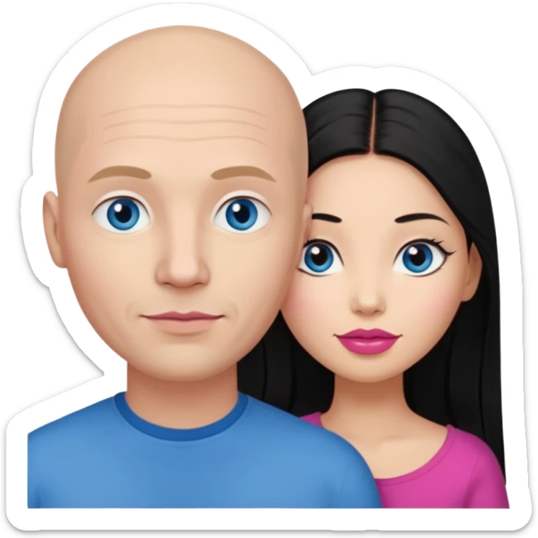 Bald white man blue eyes in love with Filipina woman with long hair and dark brown eyes and pink lips sticker