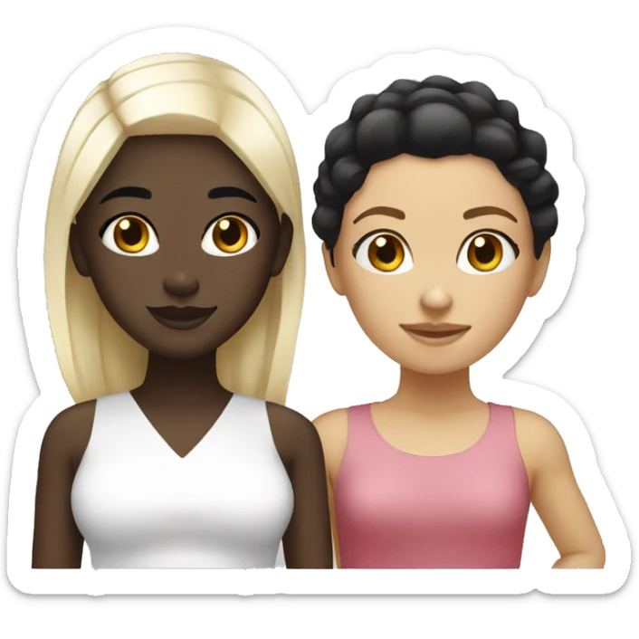 Black girl black hair and white blonde girl posing sticker