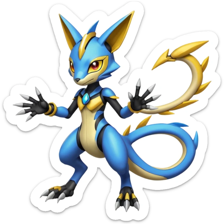 Modern Futuristic Cyber-Meloetta-Greymon-Greninja-Zeraora-Pokémon-Digimon-Fakémon-fusion-hybrid-creature sticker