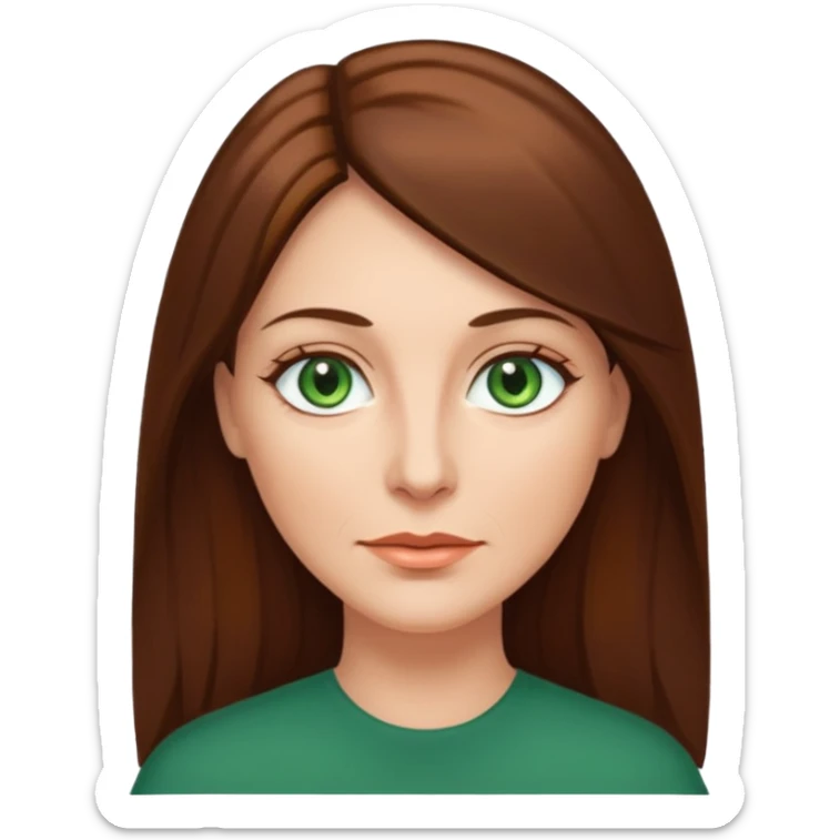 Pretty middle age woman with green eyes and long straight brown hair  sticker