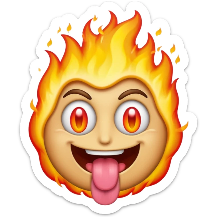 a samsung-style emoji of a basic face with dollar sign eyes sticking out a flaming tongue sticker