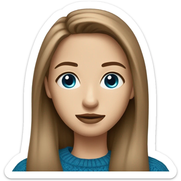 beautiful woman, straight light brown hair, blue eyes, sweater sticker