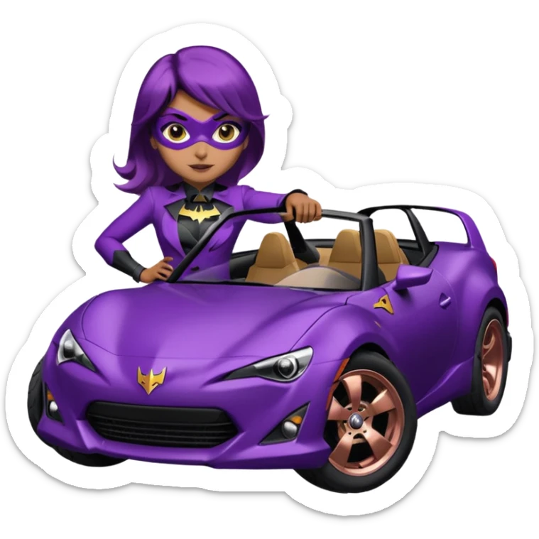 60’s Batgirl themed Satin black and rose gold Scion FR-S hot rod off road capable (tight fitting purple suit on her) sticker