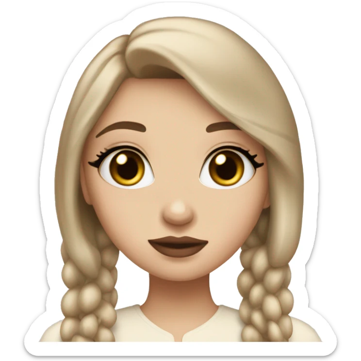 Slavic girl, light skin, very long eye lashes, pink beige lipstick, brown eyes sticker