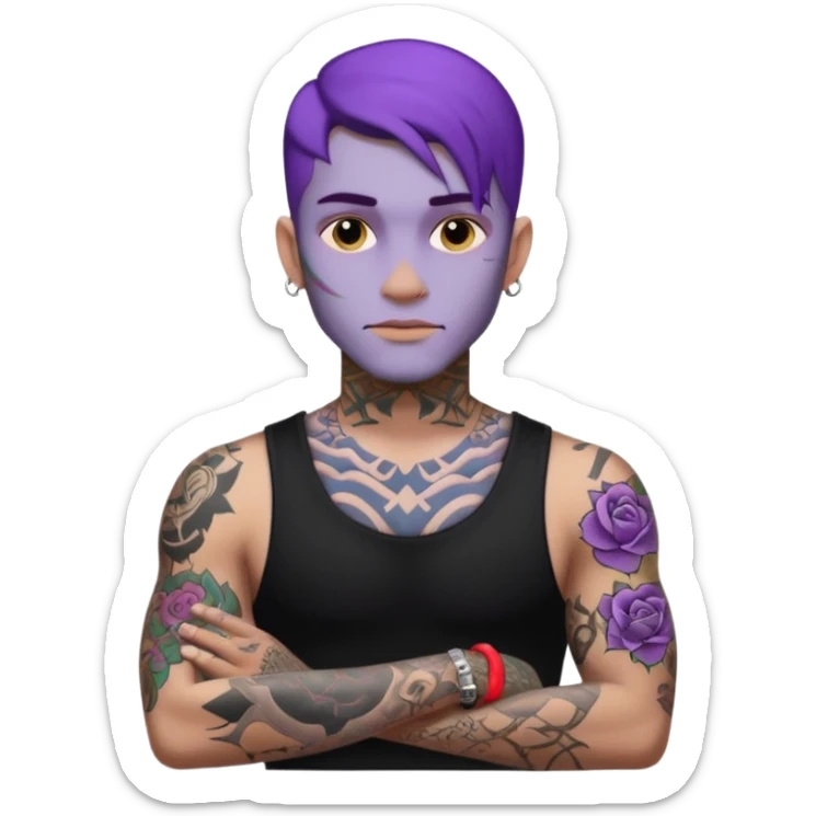 men with tatoos and hightlight that tatoos with purple hair and black dress sticker
