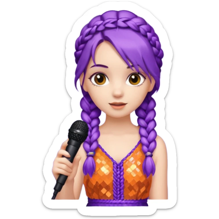 girl in orange blink dress, purple braided hair, holding a mic



















 sticker