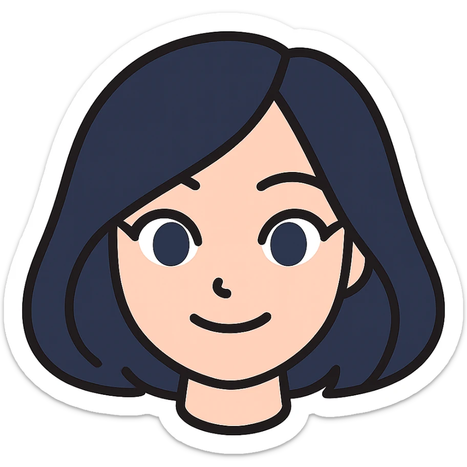 Make a cute girl head only (no neck) in a clean cartoon style with pale skin and a face resembling Samsung Sam. Remove all outlines from the edges completely. White background. Suitable for a Telegram bot profile. sticker