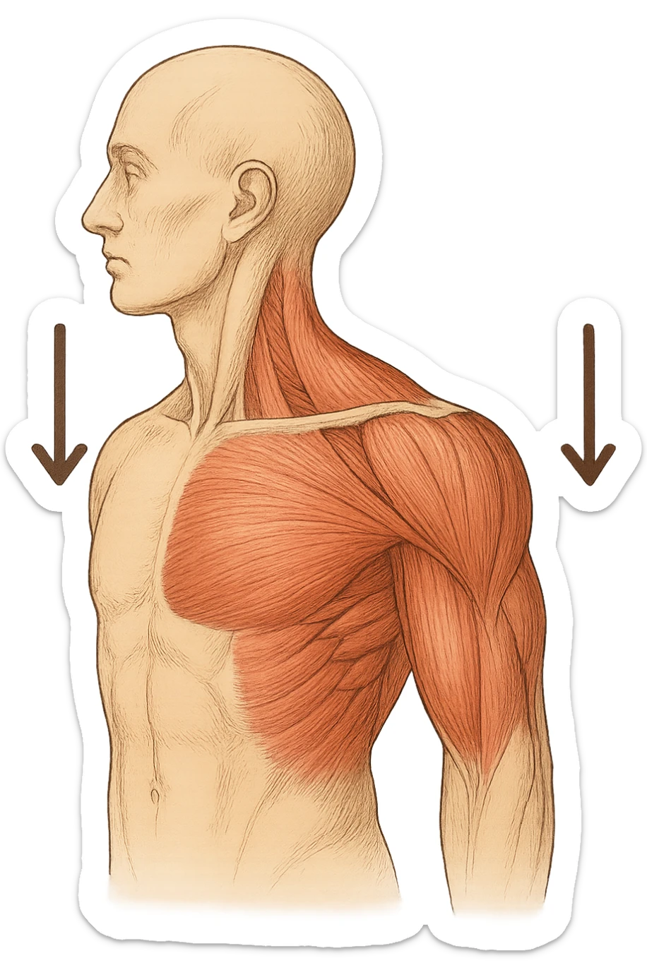 muscoli della spalla anatomia senza scritte fammi solo delle frecce ad indicare che la spalla deve abbassarsi sticker
