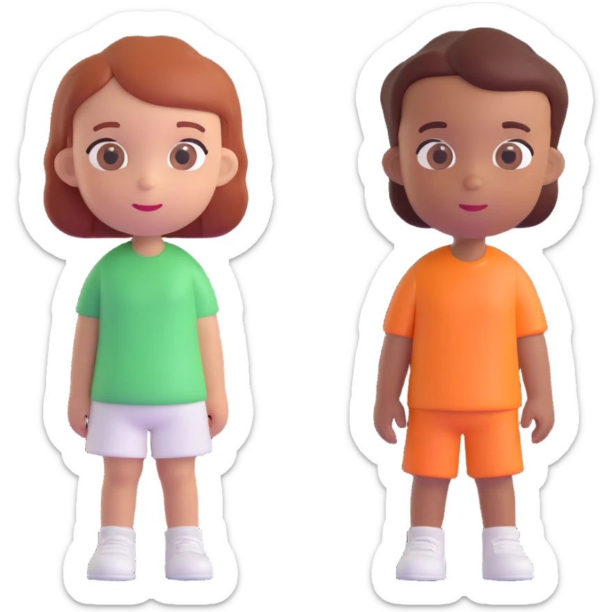 Slightly increase the volume of the upper body of the girl, separate the girl and the boy from each other, and make the skin color the same for both characters. Maintain the cartoonish 3D style. sticker
