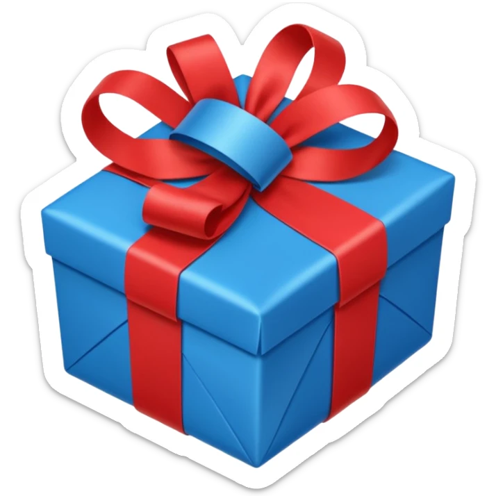 Cadeau rouge et bleu et avec dessus un bandeau avec marqué en texte  : cadeau à la clé  sticker