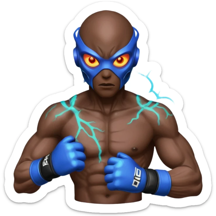 energy alien MMA fighter portrait, head and shoulders only, glowing veins, crackling aura, futuristic fight gloves, intense glowing eyes, 3D cartoon, mobile game icon style, clean background, no text, no watermark
 sticker