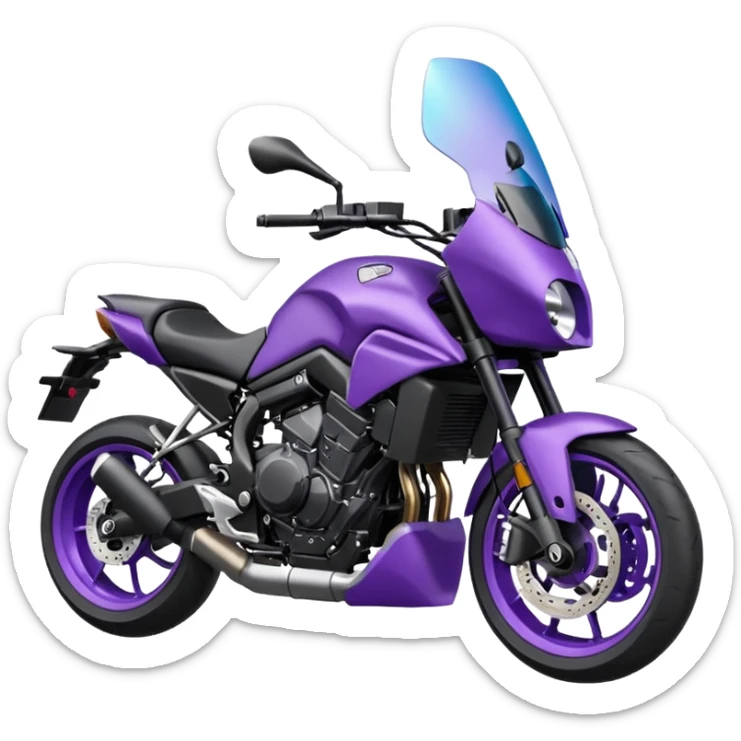 Créer un emoji copiable sur mon système iOS avec une moto mt07 noir mate / violet plus foncé que tu as et iridescent. le style de la mt07 doit être en roadster. sticker