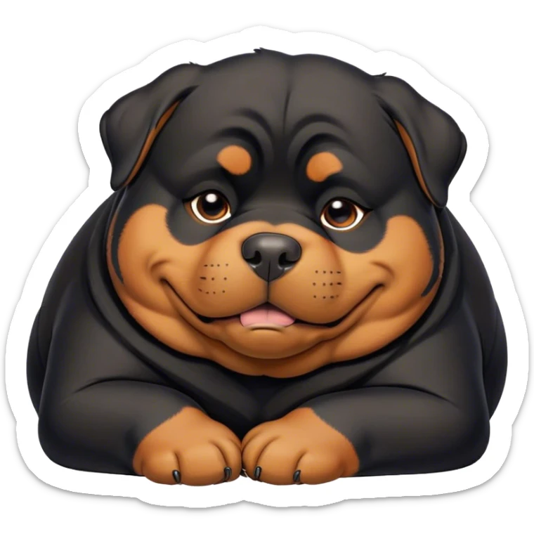 Cinematic Meme-Worthy Chubby Sleeping Rottweiler Portrait Emoji, Head resting peacefully with a contented smile, featuring a delightfully chubby build and a luxuriously soft black and tan coat, eyes shut in a serene nap, Simplified yet hilariously adorable features, highly detailed, glowing with a soft, drowsy light, high shine, relaxed and utterly lovable, stylized with an air of playful laziness, bright and endearing, soft glowing outline, capturing the essence of a comically sleepy guardian, so meme-worthy it feels like it could instantly become the next viral sensation of adorable slumber! sticker
