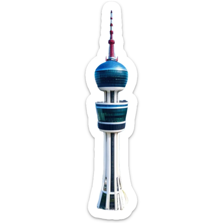 ​Cinematic Realistic N Seoul Tower, depicted in brilliant daylight as a slender, single-column tower rising from a modern cityscape, crowned by a sleek cylindrical observation deck offering panoramic views over Seoul, with crisp glass and steel surfaces reflecting clear blue skies and subtle architectural details that capture its futuristic elegance, sticker
