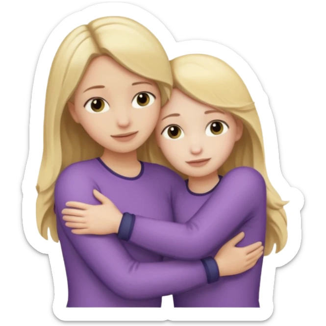 two girls who hug eachother. one has dark blonde hair and very pale skin, other has fair skin and blonde hair sticker