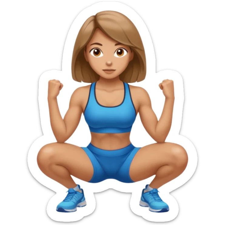 Beautiful woman with light brown shoulder length hair popping a squat without any weights sticker