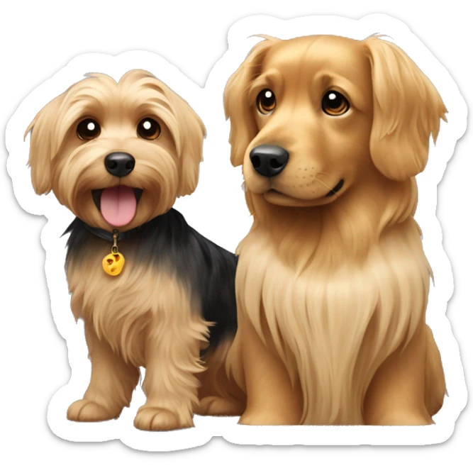 Little yorkie dog with a big golden retriever friend sticker