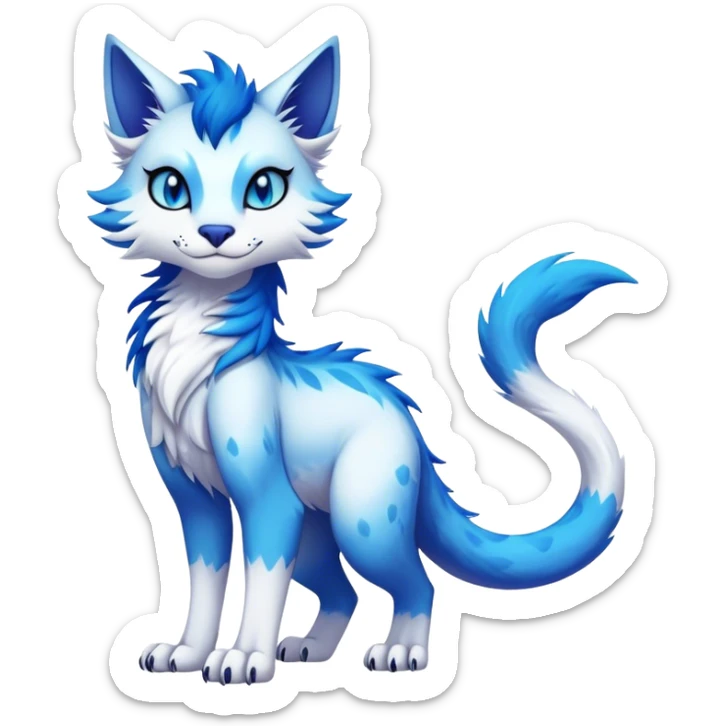Kawaii dark vibrant edgy fantasy ethereal feline-vernid-sergal-fursona animal creature with a tufted tail full body sticker