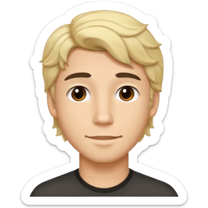 emoji of a young man with wavy black hair and blonde highlights, no beard, friendly expression sticker