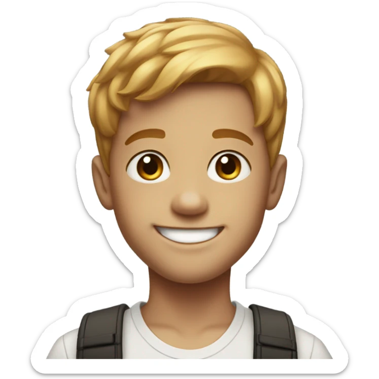 smiling boy with short, business-cut, reddish-blonde hair and freckles portrait sticker