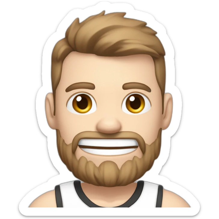 Pale skinned Fit Man With the biceps and brown hair in black shirt, gray sports shorts and white Sneakers Writing text on the flipchart sticker