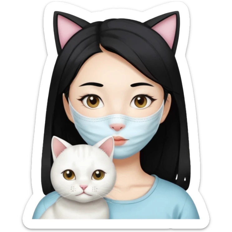 Asian girl with full facial sheet mask pack with one  white cat sticker
