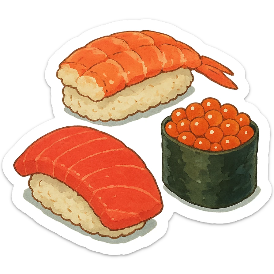 sushi in ghibli style sticker