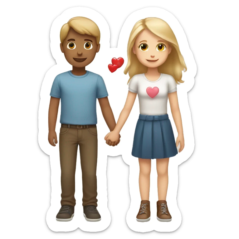 A blonde girl and brown hair boy holding hands with a heart around them  sticker