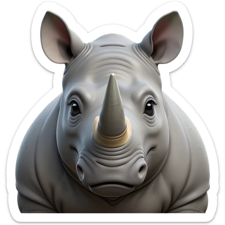 cinematic-noble-rhinoceros-portrait-emoji,-poised,-with-a-massive,-powerful-build-and-a-thick,-hide-of-slate-gray,-deep-set-soulful-piercing-eyes,-simplified-yet-sharp-and-sophisticated-features,-highly-detailed, with large black eyes, szoomed out showing houlders sticker