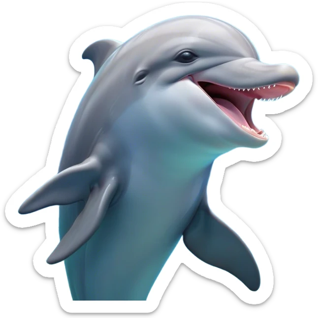 Cinematic Cute Yawning Bottlenose Dolphin Portrait Emoji, Head tilted slightly with a dramatic, wide-open yawn, showcasing a sleek, shiny glossy body with softly curved fins and drowsy, half-closed eyes, Simplified yet irresistibly adorable features, highly detailed, glowing with a soft, cozy aquatic glow, high shine, relaxed yet expressive, stylized with a hint of whimsical marine ease, soft glowing outline, capturing the essence of a drowsy yet affectionate dolphin that appears ready to stretch out and yawn its way out of the screen! sticker