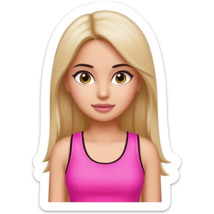 a pretty bratz emoji that looks like bollywood actress katrina kaif with straight  hair wearing a neon pink sleeveless top
She should look exactly like Katrina Kaif. sticker