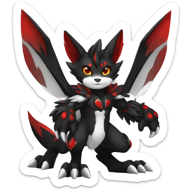 Anthro-Edgy-Cool-Dark-Black-White-Red-Contrast-Colors-Fantasy-Fur-Sona-Chibi-Shiny-Fakémon-Hybrid full body sticker