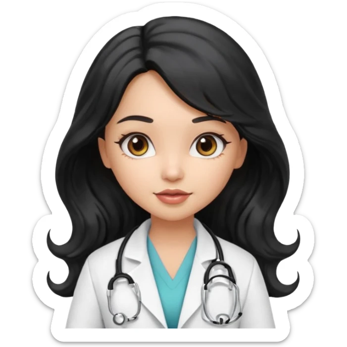 a pretty bratz light dusky girl with long wavy black hair as a doctor\ sticker